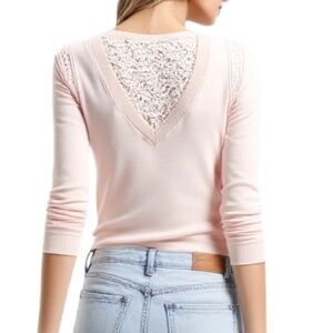 The White Company Soft Pink Cardigan with Lace & Cable Knit Detailing Size Small